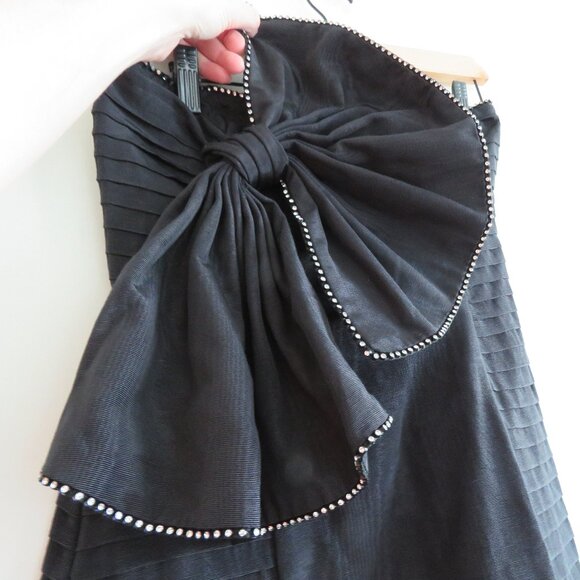 FOR LOVE & LEMONS Celeste Moire Rhinestone Trim Bow Mini Dress 80s Party Size S - Picture 11 of 13